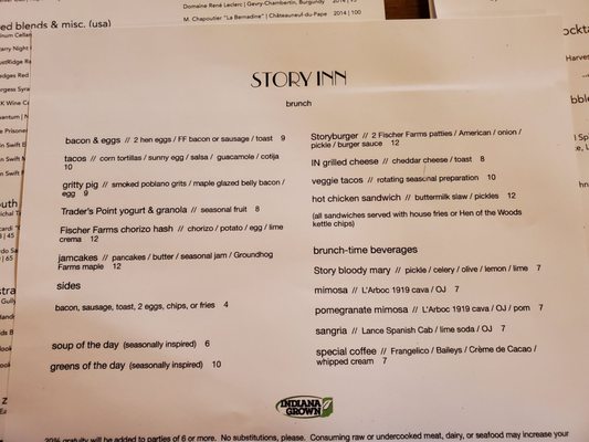 Menu photo 4 Story Inn Nashville, IN Menu photo 4 Story Inn Nashville, IN