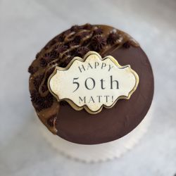 Afternoon Delight Bakery - Death by Chocolate Party Cake with edible message plaque