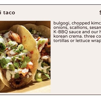 Bangbop - (Pictured in menu) Bulgogi Taco - Korean Near Me - Washington, DC, District of Columbia