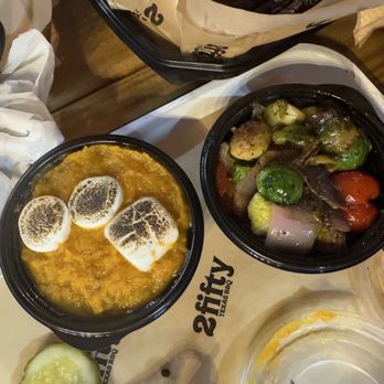 2Fifty Texas BBQ - sweet potato mash and fire roasted veggies - Barbeque Near Me - Riverdale Park, Maryland