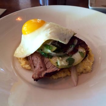 Whiskey Cake - Pork, Egg and Grits. - New American Near Me - Plano, Texas Whiskey Cake - Pork, Egg and Grits. - New American Near Me - Plano, Texas