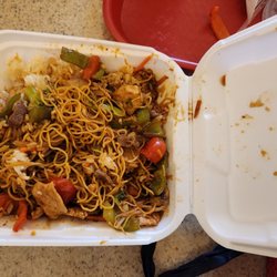 This is after I ate half. She gave huge portions of rice and noodles.