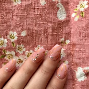 Sparkle Nails Corp - Gel set #3 - Pink and gold marble with rhinestones. I'm absolutely in love! - Waxing Near Me - Kaneohe, Hawaii