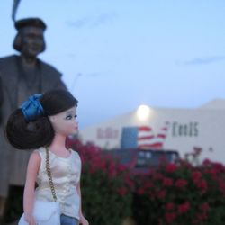 Arizona American Italian Club - My 6" Dawn doll Maureen looking Italia in front of Christopher Columbus statue ;)