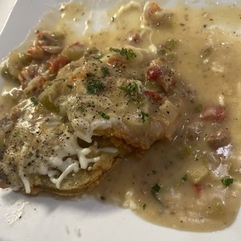 Fisherman's Corner - Fried green tomatoes with crawfish sauce - Cajun/Creole Near Me - Pensacola, Florida Fisherman's Corner - Fried green tomatoes with crawfish sauce - Cajun/Creole Near Me - Pensacola, Florida