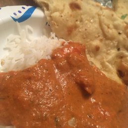 Butter chicken, rice, and naan. Butter chicken, rice, and naan.