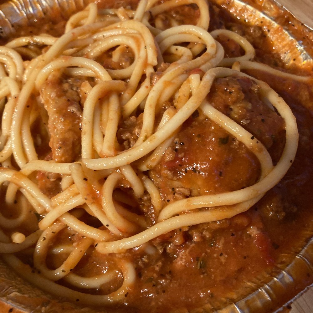 Mario's Pizza - Spaghetti and meatballs in a meat sauce. - Pizza Near Me - Fontana, California Mario's Pizza - Spaghetti and meatballs in a meat sauce. - Pizza Near Me - Fontana, California