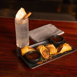Spiced Pear Ginger Mule & Duck Spring Rolls