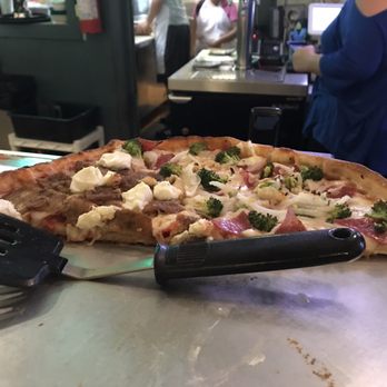 Upper Crust Pizza - Half EggplantParm & Half Salami, Onion, garlic, broccoli - Pizza Near Me - Key Largo, Florida
