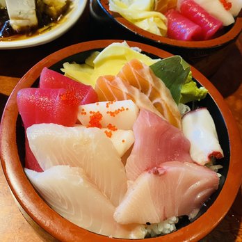 Yoshio Sushi - Chirashi (Front and Back Right) and Hiya-Yakko (Back Left) - Sushi Bars Near Me - El Cerrito, California Yoshio Sushi - Chirashi (Front and Back Right) and Hiya-Yakko (Back Left) - Sushi Bars Near Me - El Cerrito, California
