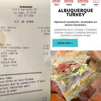 Schlotzsky's - What I ordered vs. what I got. I got a Turkey Bacon Sandwich. It wasn't the club cause only one cheese. Not the Albuquerque Turkey either - Sandwiches Near Me - Las Vegas, Nevada