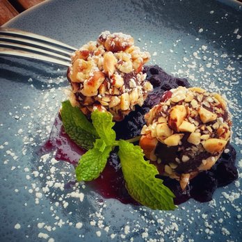 Anthony's Boise - Hazelnut(?) encrusted truffles with huckleberry compote -- deliciously rich - Seafood Near Me - Boise, Idaho Anthony's Boise - Hazelnut(?) encrusted truffles with huckleberry compote -- deliciously rich - Seafood Near Me - Boise, Idaho
