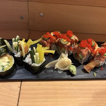 MOJO Sushi - M.25 Fantastic roll (right) M.19 Futo Maki (left) - Sushi Bars Near Me - Wakefield, Massachusetts