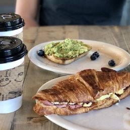 breakfast croissanwich & avocado toast