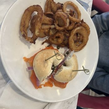 Evviva - Onion rings and salmon bagel - Breakfast & Brunch Near Me - North York, Ontario Evviva - Onion rings and salmon bagel - Breakfast & Brunch Near Me - North York, Ontario