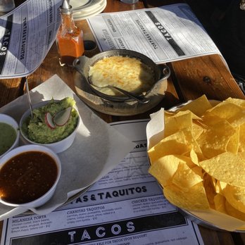 Bakersfield DET - THE TRIO chips, guacamole, and rojo & verde salsas and Queso - Tacos Near Me - Detroit, Michigan