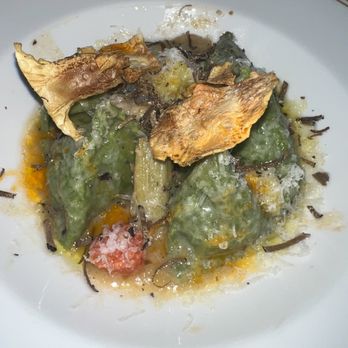 Mister Charles - Duck Confit Berlingot, Black Truffle, Artichoke, Tomato - American Near Me - Dallas, Texas Mister Charles - Duck Confit Berlingot, Black Truffle, Artichoke, Tomato - American Near Me - Dallas, Texas