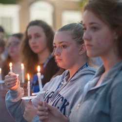 Hartwick College - First-year students light candles at "First Walk," 2018. First Walk is a Hartwick College tradition!