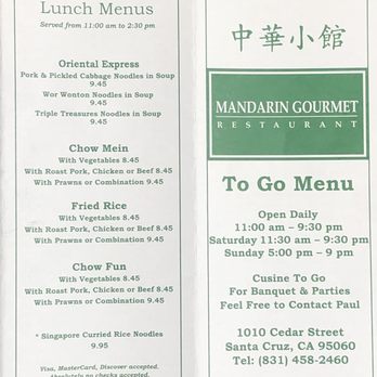 Mandarin Gourmet - Menu - Cantonese Near Me - Santa Cruz, California