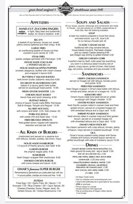 Menu photo 1 Omar's Fresh Seafood & Steaks Ashland, OR Menu photo 1 Omar's Fresh Seafood & Steaks Ashland, OR