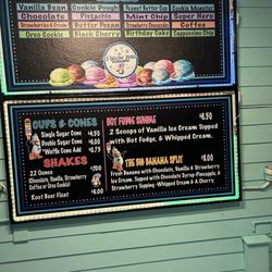 The Whistle Stop - The menu for ice cream. I had espresso coffee. Yum