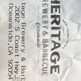 Heritage Beer - Top of the receipt - Breweries Near Me - Oceanside, California Heritage Beer - Top of the receipt - Breweries Near Me - Oceanside, California