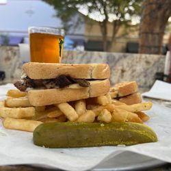 311 Oak Street Pub - Bull Penni with fries and a beer