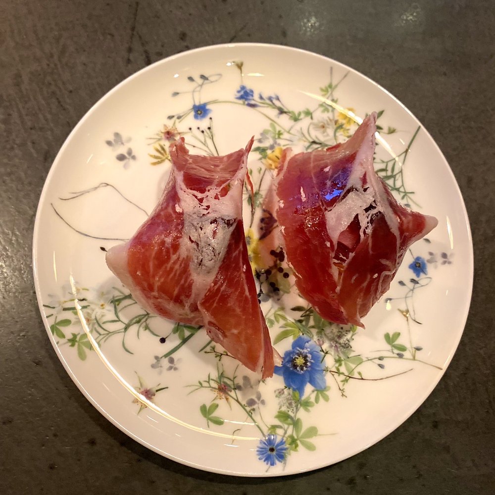Atera - Iberico ham with tuna onion and pepper - New American Near Me - New York, New York Atera - Iberico ham with tuna onion and pepper - New American Near Me - New York, New York