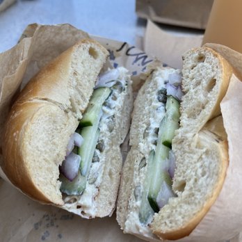 Boichik Bagels - Plain bagel, cream cheese, Tuna salad, capers, cucumber and onions. Toasted. - Bagels Near Me - Berkeley, California Boichik Bagels - Plain bagel, cream cheese, Tuna salad, capers, cucumber and onions. Toasted. - Bagels Near Me - Berkeley, California