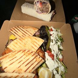 Chicken and lamb kebab plate. Beef shawarma