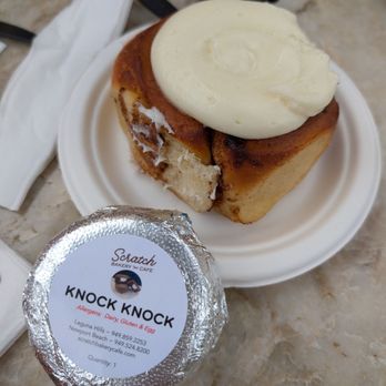 Scratch Bakery Cafe - Cinnamon bun has excellent bread texture and taste although the icing is a bit too cream cheese heavy. - Cafes Near Me - Newport Beach, California