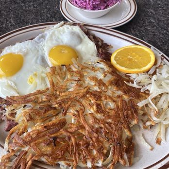 Blue Bay Diner - Two eggs with corned beef hash and hone fried (toast not pictured) - Diners Near Me - Oakland Gardens, New York