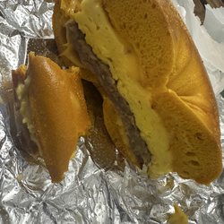 Sausage egg & cheese on eggbeg!!!!
