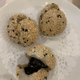 Sesame balls, 3 , medium sized. Worked out to almost $3 a piece and on the small size Sesame balls, 3 , medium sized. Worked out to almost $3 a piece and on the small size