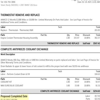 AAMCO Transmissions & Total Car Care - Estimate from Adam Total Care on 2-18-25 - Oil Change Stations Near Me - High Point, North Carolina