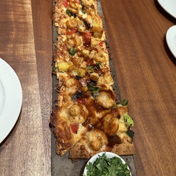 Seasons 52 - Chipotle BBQ Shrimp Flatbread - New American Near Me - Plano, Texas Seasons 52 - Chipotle BBQ Shrimp Flatbread - New American Near Me - Plano, Texas