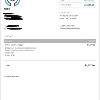 REPIX - Invoice from Repix but Alex never completed the work or return our coffee machine - Appliances & Repair Near Me
