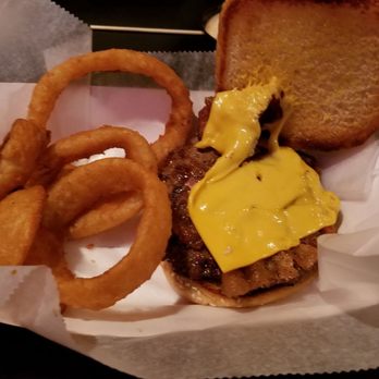 Ye Olde Saloon - Burger and side of onion rings - Dive Bars Near Me - Royal Oak, Michigan