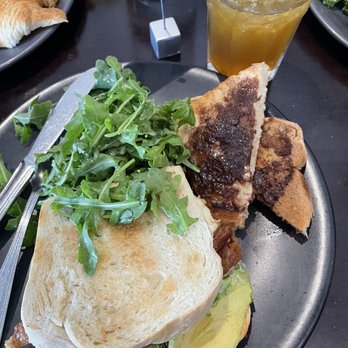 Cafe Patachou - Bacon and Avocado Broken Yolk Sandwich with cinnamon toast - Breakfast & Brunch Near Me - Indianapolis, Indiana