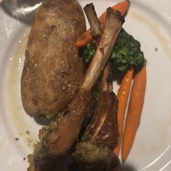 Prime Steakhouse at Harris Ranch - Pesto Australian lamb. $38. It was panko crusted and topped with pesto. - Steakhouses Near Me - Coalinga, California