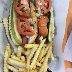Roost 83 - 2 Chicago dogs and French fries