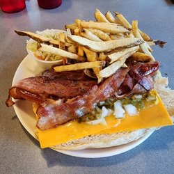 Nick's Inn - Bacon and Cheese Hot Dog with Coleslaw and fries