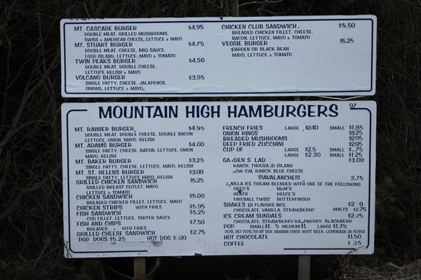 Menu photo 8 Mountain High Hamburgers Easton, WA