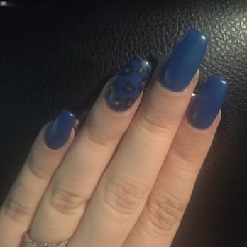AK Nails & Spa - Matte blue with cheetah :) showed Lynn a pic and she did them exactly how I wanted them! Thank you! - Nail Salons Near Me - Concord, California