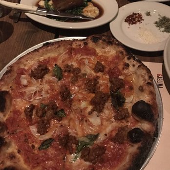 Gjelina - Chorizo pizza and pork belly dish - New American Near Me - Venice, California