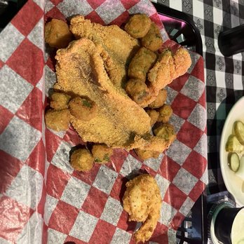 Big Pines Lodge - What was left of our seafood platter. The fry was very thin and light just as it should be! - American Near Me - Karnack, Texas