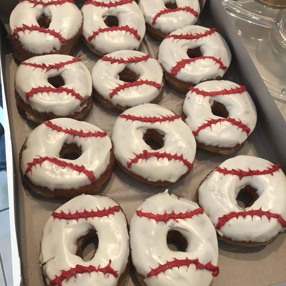 Donuts To Go - I ordered plain donuts with vanilla frosting and added the red stitching. Came out super fun and SUPER TASTY! - Donuts Near Me - Sanford, Florida Donuts To Go - I ordered plain donuts with vanilla frosting and added the red stitching. Came out super fun and SUPER TASTY! - Donuts Near Me - Sanford, Florida
