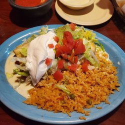 Los Cerritos Mexican Restaurant - Two pork chimichangas with rice. Very good!!