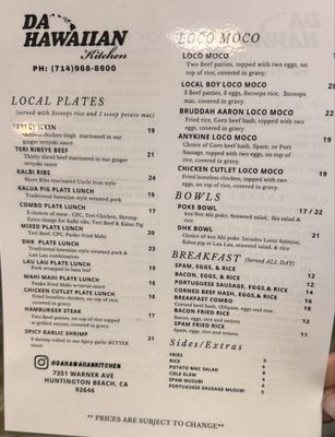Menu photo 5 Da Hawaiian Kitchen Huntington Beach, CA