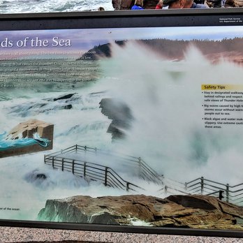 Thunder Hole - This sign has the history and details of Thunder Hole, as well as safety tips you should follow.  Photo taken October 2, 2019. - Landmarks & Historical Buildings Near Me